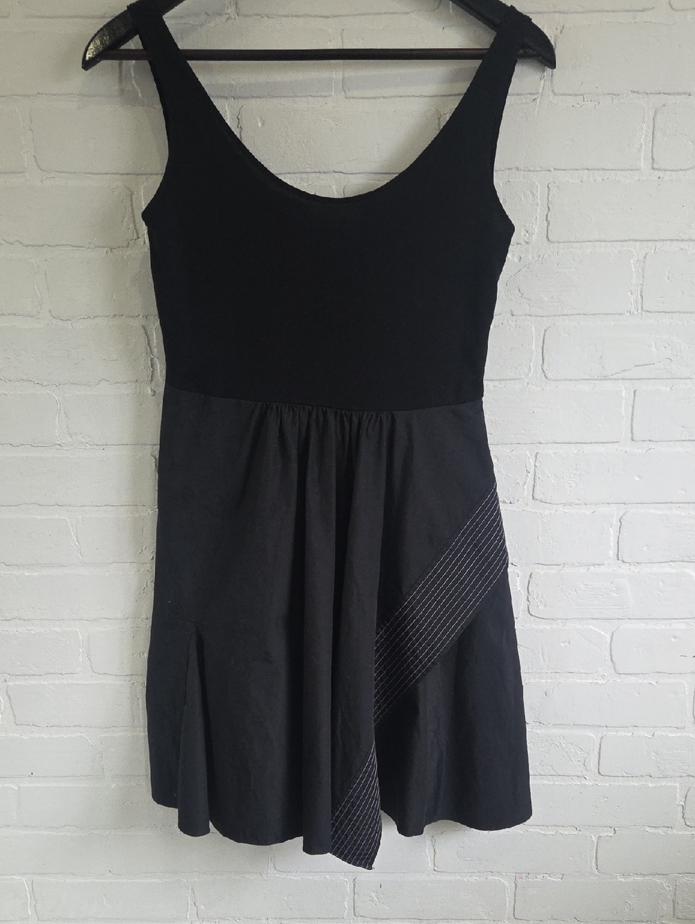 3.1 Phillip Lim Black Scoop-Neck Mini Dress with Pinstripe Accent
